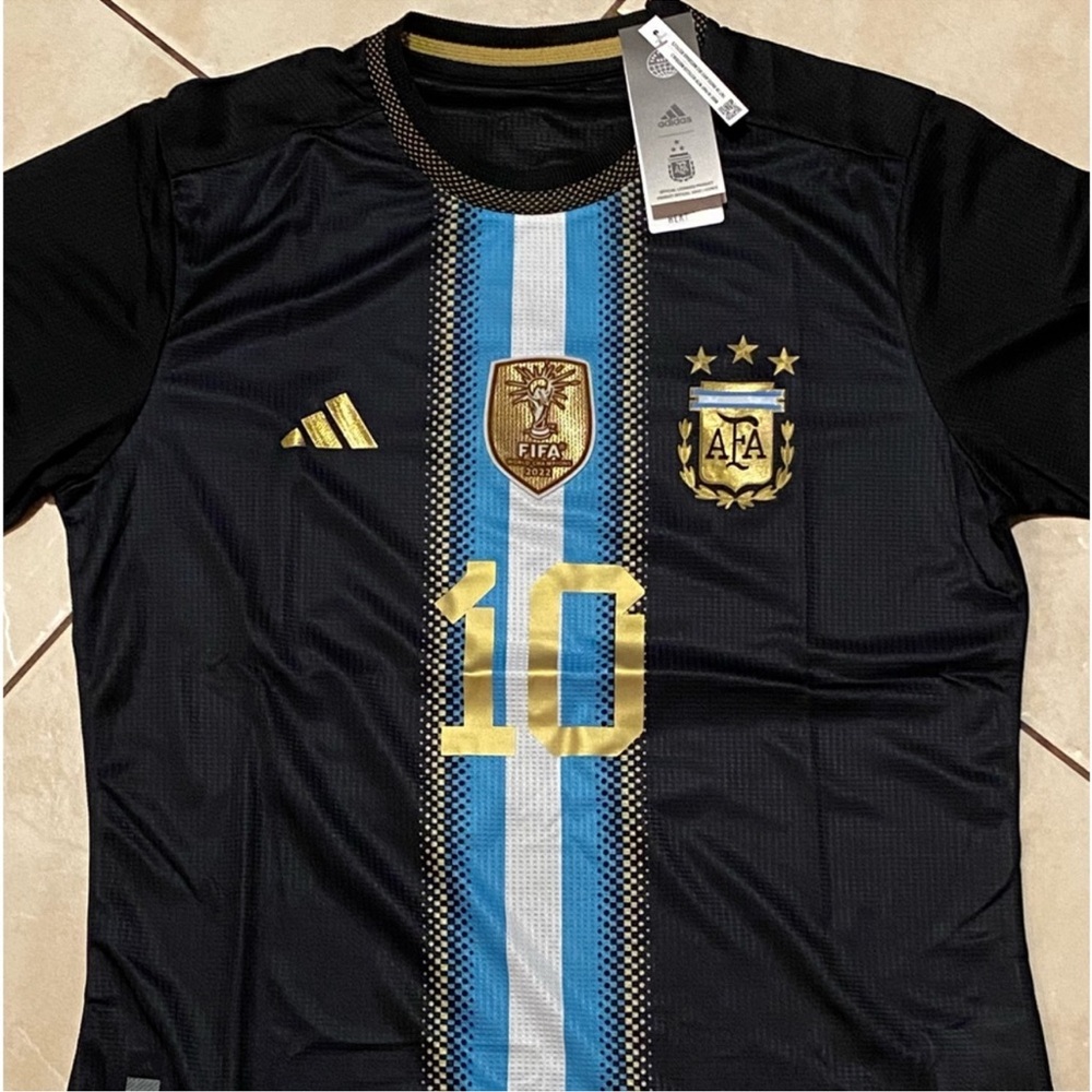 Adidas Argentina Black Leo Messi Jersey with Gold Details